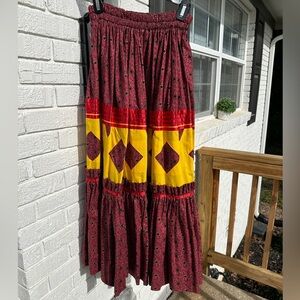 Vintage Bohemian Red and Yellow Maxi Skirt